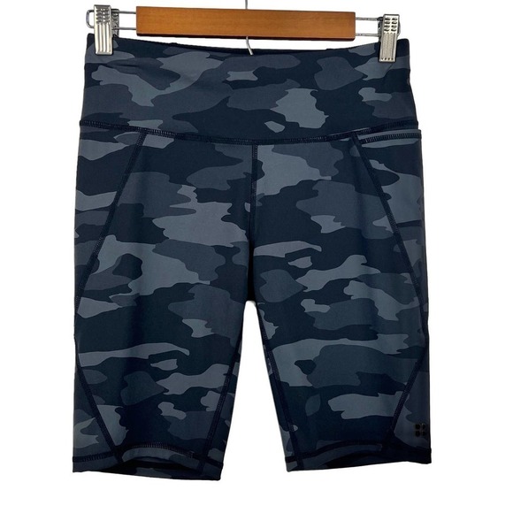 Sweaty BETTY POWER HIGH WAIST POCKET BIKER SHORTS BLACK TONAL CAMO SIZE 4-6 NWT - Picture 5 of 15